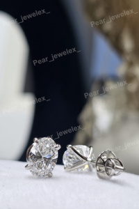 Oval Cut Diamond <b>Screw</b> Back Stud <b>Earrings</b> 925 Silver Claw Setting Classic Women's Engagement Jewelry - Product Image 6