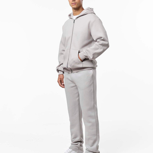 Conjunto de chándal de algodón polar transpirable con capucha y cremallera, de peso pesado, liso, informal, de talla grande para hombre - Product Image 3