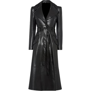 Abrigo Largo de Cuero Premium para Mujer, Elegante, Clásico, Entallado, Ropa de Invierno, Moda Casual y Formal, Hecho a Medida, de Lujo - Product Image 1