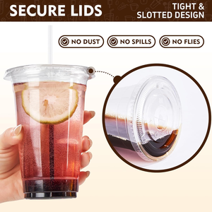 BPA Free Biodegradable Waterproof Eco-Friendly <b>Plastic</b> <b>Cups</b> Lids Bulk Pack Iced Coffee Cold <b>Drinks</b> Juice Disposable Parties - Product Image 3