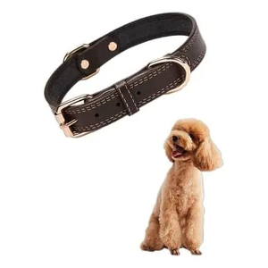 Collier pour chien en cuir véritable, robuste, réglable, avec boucle classique, anneau en D métallique, coutures renforcées, pour petits et moyens chiens - Product Image 5