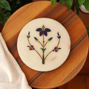 Handmade Marble Inlay Coasters Crafted by Indian Artisans With Elegant Stone Design For Home Decor and Drink Use - Product Image 3