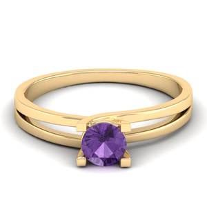 เครื่องประดับ REYES แหวนทองคำขาว 14K ประดับพลอยอเมทิสต์ทรงกลม 0.5 กะรัต สำหรับผู้หญิง แหวนพลอยเดี่ยวสำหรับเป็นของขวัญวันเกิด - Product Image 6