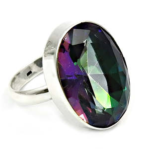 Elegant <b>925</b> Sterling <b>Silver</b> Oval Cut Natural Mystic Topaz Solitaire <b>Ring</b> <b>Ring</b> Handmade IGI Certified Large Gemstone Boho <b>Ring</b> - Product Image 1