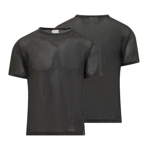 Camiseta de malla para hombre de la mejor calidad, color negro, manga corta, cuello redondo, deportiva, para gimnasio, entrenamiento muscular, con servicio OEM. - Product Image 3