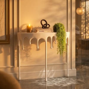 Mesa Consola Moderna Blanca Edición Glow con Diseño de Goteo para Pasillo, Mueble Decorativo - Product Image 4