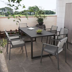 Set da pranzo all'aperto tavolo da pranzo in alluminio resistente e sedia Set di 6 mobili da giardino grigio-nero - Product Image 1