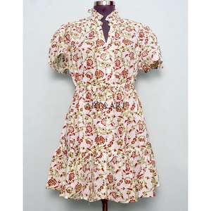 Vestido corto elegante de algodón hecho a mano en India, estilo A, para fiesta, con estampado floral, regalo para novia, personalizado, vestido de moda para mujer - Product Image 1