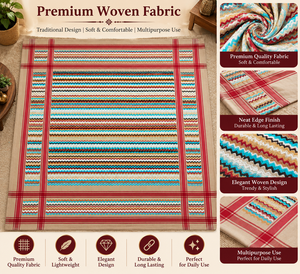 Shemagh tissé multicolore en zigzag 50x50 pouces (127x127cm) beige avec bordure rayée rouge, ourlet fini, 220g, unisexe - Product Image 4