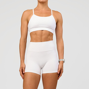 Soutien-gorge de sport blanc pour femme, couleur unie, maintien élevé, pour entraînement, yoga, fitness, coupe ajustée, séchage rapide - Product Image 3