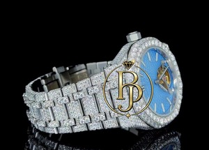 Montre à quartz analogique carrée de luxe entièrement sertie de diamants Briva Jewels pour homme, cadran bleu, argent, écologique, étanche 10 bars, jour/date - Product Image 5