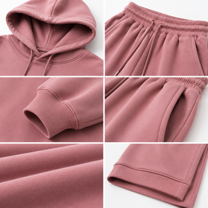 Conjunto Deportivo de Pantalón Ancho y Sudadera con Capucha Oversize para Mujer, Color Rosa Empolvado, Tejido French Terry Grueso, 100% Algodón, Secado Rápido, Marca ONE APEX - Product Image 4