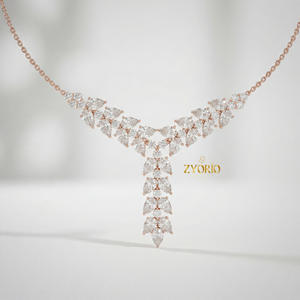 Collier Pendentif Cascade Florale en Or Rose avec Diamant de Laboratoire, Chaîne à Maillons Plaqué Or, Design Élégant et Durable, Cadeau de Mariage - Product Image 1