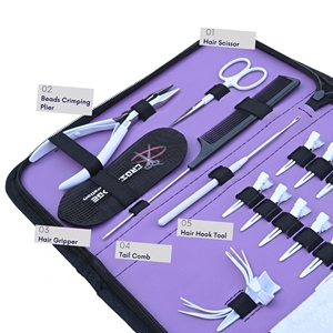 Kit d'accessoires pour extensions capillaires : Pince à sertir en acier inoxydable, Démonte-perles, Crochet à boucle, Mini-ciseaux, Peigne à queue et Aiguille - Product Image 4