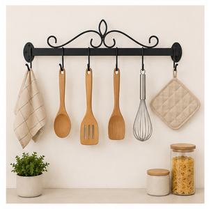 Iron Wall Mounted Pot and Pan Rack with 10 Durable S-<b>Hooks</b> Space-Saving Matte <b>Black</b> Kitchen Utensil Organizer for Cookware - Product Image 2