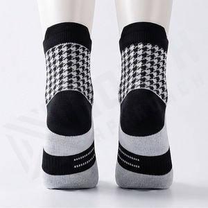 Ankle Socks Plaid Pattern Black White Breathable Knitted for Daily Casual Wear Adults Regular Style - Product Image 2