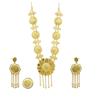 Ensemble de bijoux de mariée longs de style Dubaï en or, plaqué or 14K/18K/24K, bijoux de mode, ensemble de bijoux de conception turque traditionnelle - Product Image 2