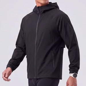 <b>Men's</b> Hooded Windproof <b>Jacket</b> Solid Color Zipper Closure Casual Autumn <b>Lightweight</b> Polyester Shell - Product Image 4