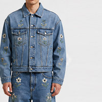 Ensemble de jeans pour homme avec broderie créative, respirant, 100% coton, veste et pantalon, tenue décontractée urbaine
