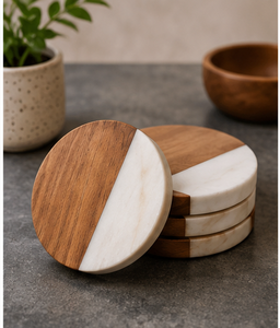 Ensemble de sous-verres carrés classiques écologiques faits à la main en bois, diamètre 100 mm - Product Image 4