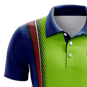 เสื้อโปโลแขนสั้นสำหรับผู้ชาย สีเขียวมะนาวกรมท่า แบบซับลิเมชั่น สำหรับกีฬาคริกเก็ต เหมาะสำหรับการฝึกซ้อมและการแข่งขัน ชุดกีฬาสำหรับทีม - Product Image 3