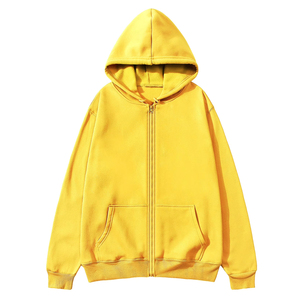 Nouvelle Collection – Style Tendance – Confortable – Meilleures Ventes – Vêtements d'Hiver pour Adultes – Sweat à Capuche Entièrement Zippé en Polaire de Coton Jaune Uni - Product Image 1