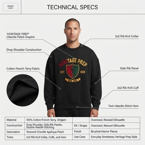 Sudadera Personalizada OEM de 240 g/m², 100% Algodón Jersey, Transpirable, con Hombros Caídos, Cuello Redondo, Estilo Vintage, Talla Grande para Hombre - Product Image 5