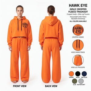 Conjunto de Sudadera Corta y Pantalones Anchos Hawk Eye para Niñas, Chándal de Felpa de Algodón Grueso - Product Image 5