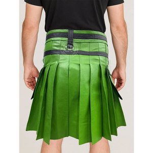 Kilt de Cuero para Hombre en Negro y Verde Oscuro, Estilo Moderno - Product Image 3