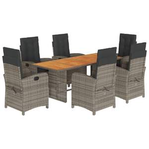 Conjunto de Comedor de Jardín de Ratán Gris para 6 Personas, Mesa de Teca Resistente a la Intemperie, Muebles de Exterior de Estilo Contemporáneo - Product Image 4