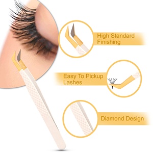 Pince à cils de haute précision à pointes fermées, poignée diamantée, pointe blanche, dorée, antistatique - Product Image 2