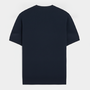 T-shirt à manches courtes pour homme, bleu marine, col rond, coupe classique, en coton tricoté, vêtements décontractés - Product Image 4