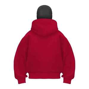 Sudadera con capucha de forro polar roja para hombre con cremallera completa, estilo balaclava, oversize, streetwear, manga larga, servicio 100% OEM - Product Image 2