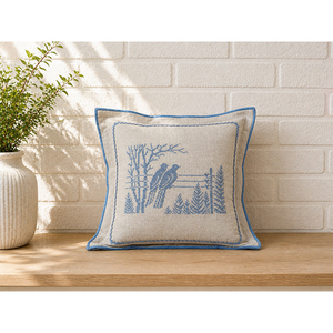 Premium Linen Embroidered <b>Throw</b> Pillow Cover | Botanical & Bird Decorative Cushion - Product Image 4