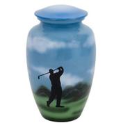 Urne funéraire en métal moulée à la main pour cendres d'adultes, vase commémoratif souvenir, design paysage coucher de soleil marron, urne de table