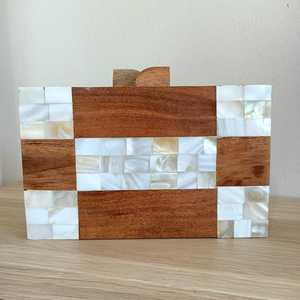 Bolso de mano de madera hecho a mano con incrustaciones de nácar, diseño geométrico, recuerdo de boda, regalo, bolso de noche, bolso de lujo para mujer, bolso de moda. - Product Image 4