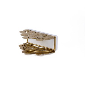 Modern Gold Metal Tissue Box with Hammered Disc Design Free <b>Standing</b> Decorative Organizer for Tabletop Use - Product Image 3