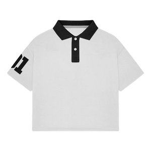 Women premium cotton pique <b>polo</b> shirt 200 GSM <b>white</b> body black collar contrast custom embroidery logo Women <b>Polo</b> Shirts - Product Image 1