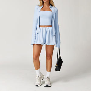 Ensemble de vêtements de sport pour femmes en 3 pièces, séchage rapide, respirant, cool, pour le yoga, la course à pied, taille élastique, protection solaire, vêtements de fitness - Product Image 3