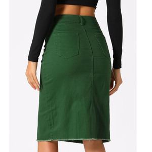 Custom Light-Weight Slim Fit Women's Denim Skirt with Drawstring Closure Waist Logo Casual & Cute Style Cotton Skirts - Product Image 4
