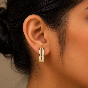 Pendientes de Aro Abiertos de Doble Fila de Oro Amarillo de 14K y 18K con Diamantes Cultivados en Laboratorio Redondos de 0.52 CT DEF VVS, Joyería Fina para Mujer, Regalo - Product Image 2
