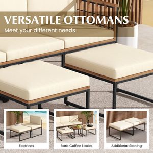 Set di mobili da giardino in legno di acacia da 6 pezzi con tavolino e pouf - Product Image 3
