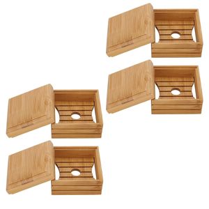 Bamboo Square <b>Soap</b> <b>Dish</b> Set of Four Minimalist Storage Box <b>with</b> <b>Lid</b> for Bathroom Use - Product Image 1