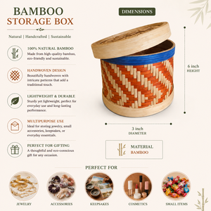 Boîte de rangement en bambou tissée à la main avec couvercle |   Organisateur décoratif, boîte à bijoux et à cadeaux - Product Image 5