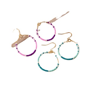 Personalized Dangle Handmade Colored Glass Rice Beads Bohemian Style for Ladies Pendant Earrings by MD HANDICRAFTS - Product Image 1