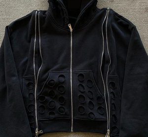 Sweat à capuche zippé pour homme, coupe personnalisée, col à découpes, en molleton, coupe courte oversize, style streetwear, couleur unie, manches classiques, pour l'automne - Product Image 4