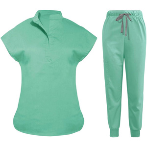 Women's Mint Green <b>Scrub</b> Set Polyester Knitted Hospital <b>Uniform</b> Pants and Top Medical Workwear for Nurses - Product Image 2