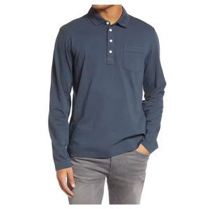 Polo à manches longues pour homme avec poche, en polyester et coton, pour le golf, décontracté, col brodé personnalisé, fournisseur - Product Image 5