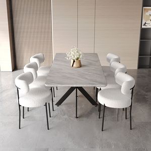 Juego de Mesa de Comedor Extensible con Respaldo Curvo, Tapizado y Acolchado, sin Brazos, para 6-8 Personas, Muebles para Comedor - Product Image 3