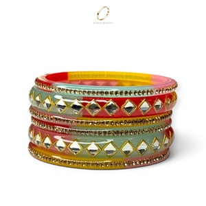 Bracelets en acrylique multicolores au design traditionnel miroir, style cachemiri, pour femmes, ensemble de bijoux de mariée indiens haut de gamme à prix de gros - Product Image 2
